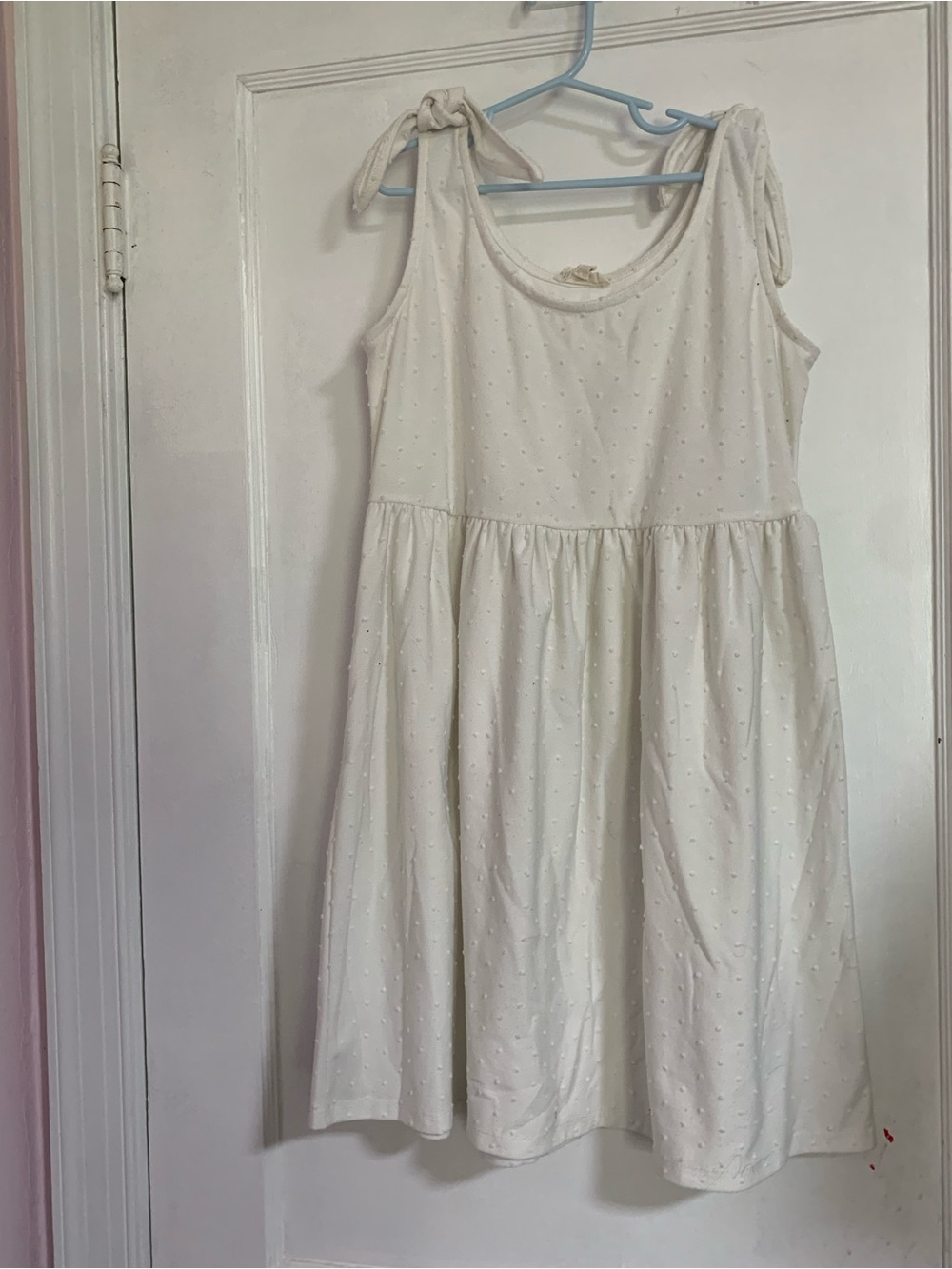 See You Monday White Swiss Dot Tie-Shoulder Dress Girls Size L